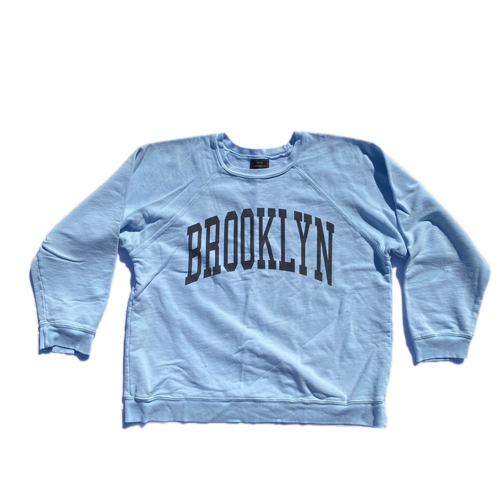 Free People Retro Brand Sweatshirt Brooklyn Graphic Light Blue large EUC - Picture 9 of 11